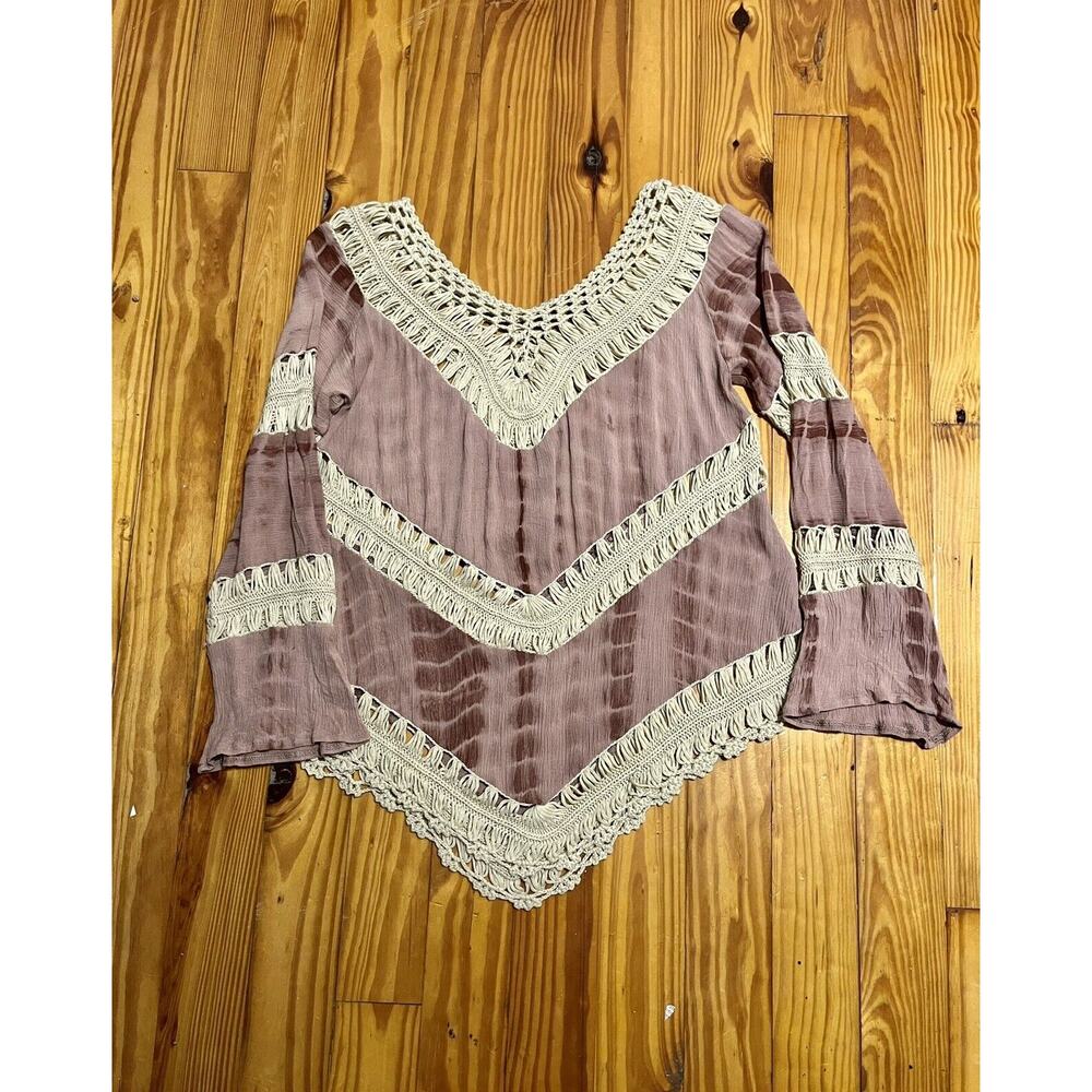 Umgee Boho Pink Tie Dye Top Size L Crochet open weave Festival High Low Hem - Picture 15 of 16